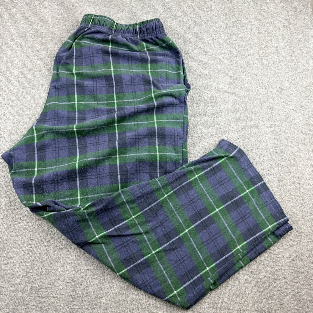 Nautica Sleepwear Men's XL Pajama Pants Green Navy Blue Plaid Drawstring Lounge